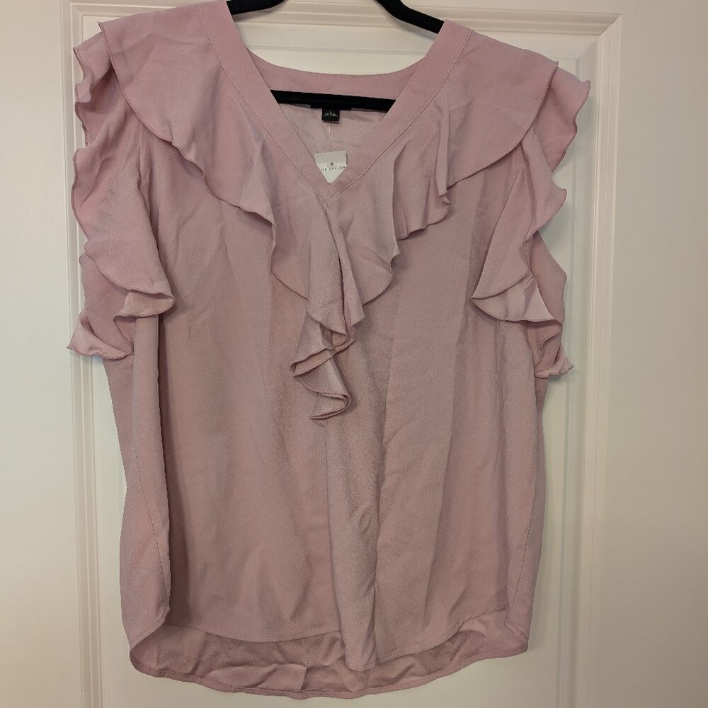 Ann Taylor Lilac Ruffle Sleeve V Neck Blouse, Size L, Brand New